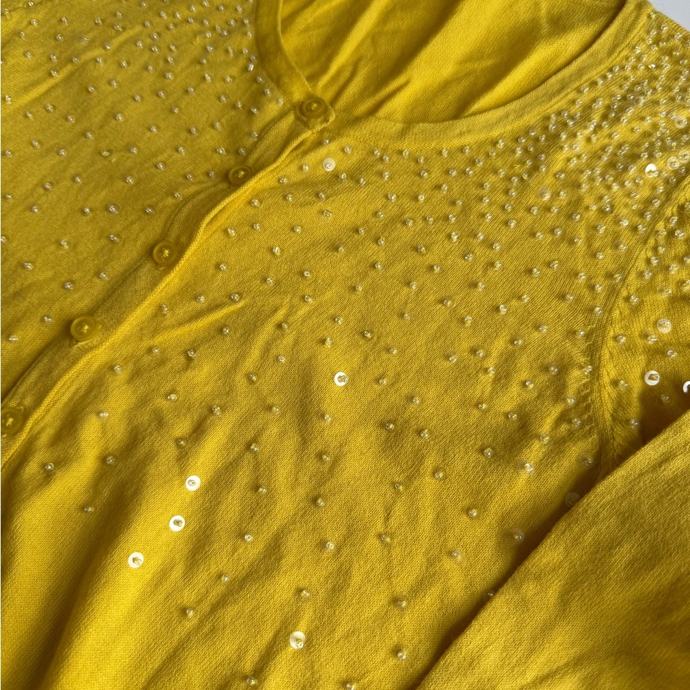 The Limited Yellow Sequin Beaded Sweater Cardigan Small - Picture 5 of 5